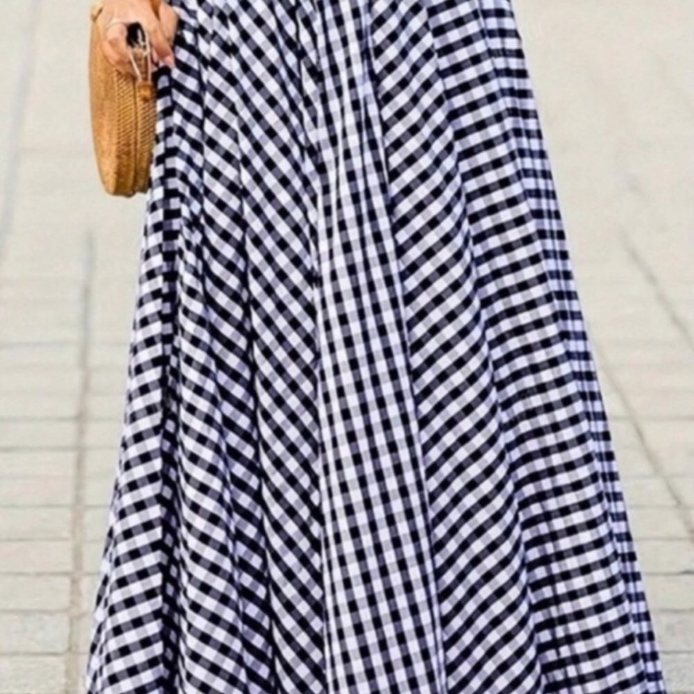 Classic Gingham High Waisted Flowy Maxi Skirt NEW - Picture 4 of 5